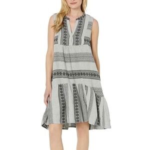 SUNDANCE Dylan Women's Alexa Dress‎ Olive & White Geometric Pattern XL Cotton